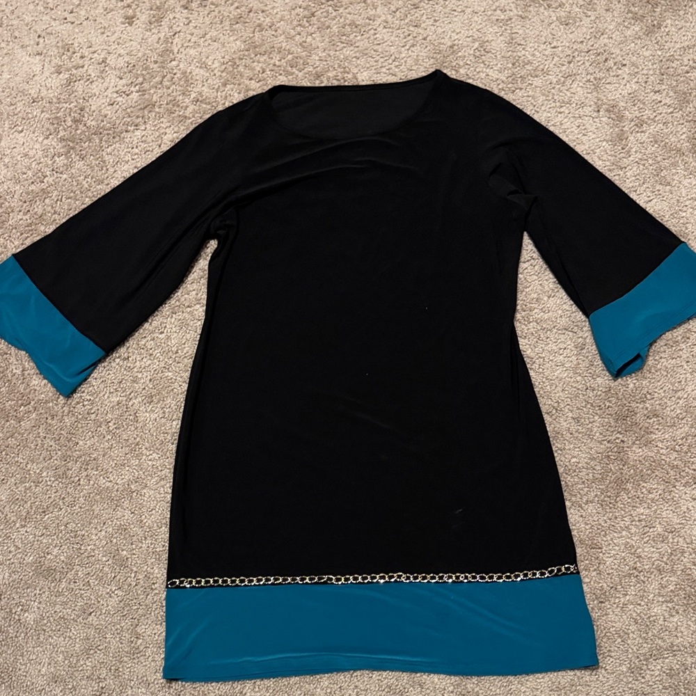 Black and Teal Dress with Chain Detail